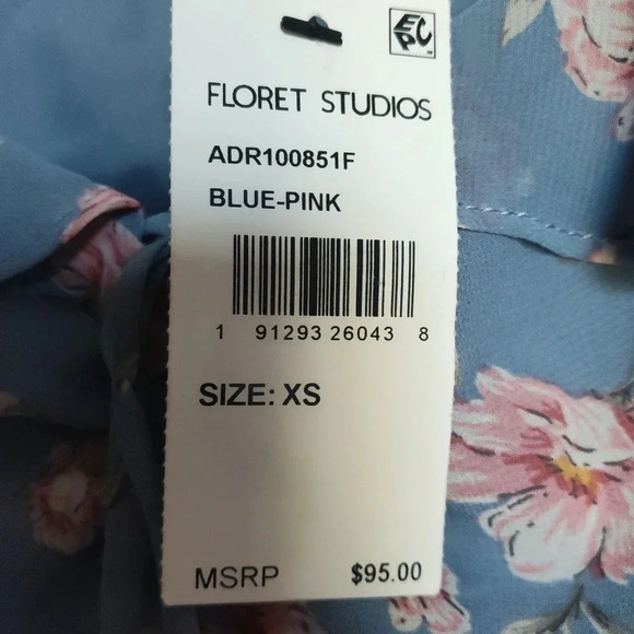 Floret Studio Floral Ruffle Mini Dress XS Blue Long Sleeve Cottagecore - Picture 10 of 10